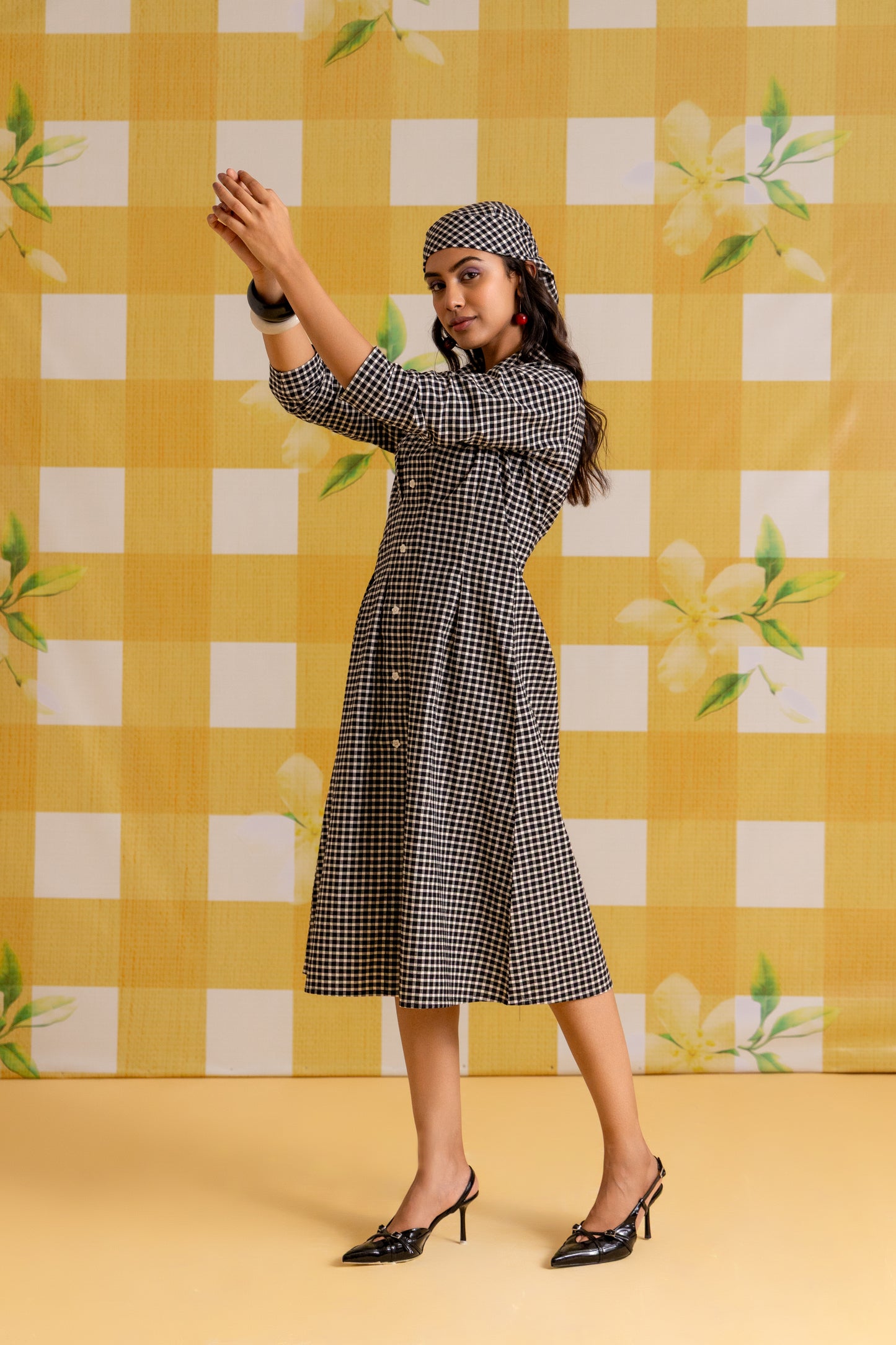 GINGHAM FIT AND FLARE DRESS