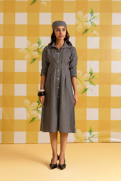 GINGHAM FIT AND FLARE DRESS