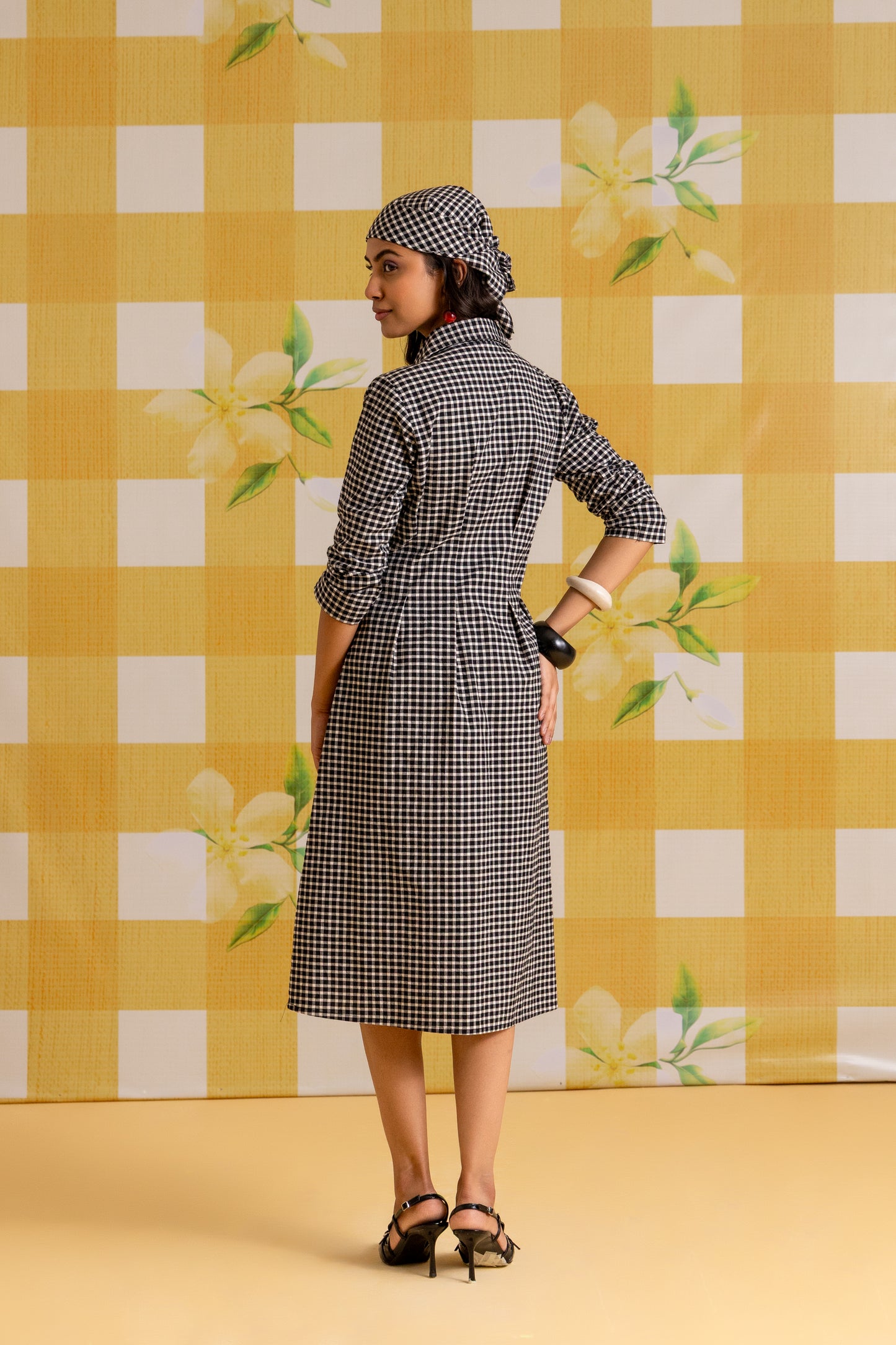 GINGHAM FIT AND FLARE DRESS